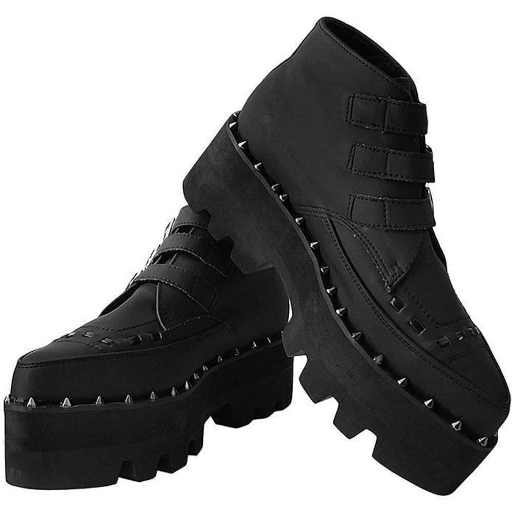T.U.K. Black Matte Point Platform Boot w/ Buckle Straps